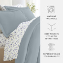 California King Light Blue Bedding Bundle, Solid Duvet Cover Set, White Comforter and Patterned Sheet Set