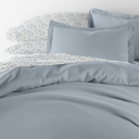 California King Light Blue Bedding Bundle, Solid Duvet Cover Set, White Comforter and Patterned Sheet Set