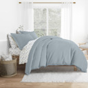 California King Light Blue Bedding Bundle, Solid Duvet Cover Set, White Comforter and Patterned Sheet Set