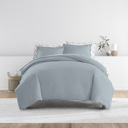 California King Light Blue Bedding Bundle, Solid Duvet Cover Set, White Comforter and Patterned Sheet Set