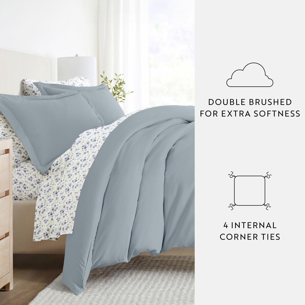 Bedding Bundle, Solid Duvet Cover Set, White Comforter and Patterned Sheet Set