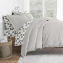 California King Light Gray Bedding Bundle, Solid Duvet Cover Set, White Comforter and Patterned Sheet Set