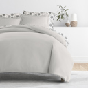 California King Light Gray Bedding Bundle, Solid Duvet Cover Set, White Comforter and Patterned Sheet Set