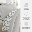 California King Light Gray Bedding Bundle, Solid Duvet Cover Set, White Comforter and Patterned Sheet Set