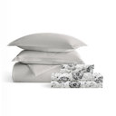 California King Light Gray Bedding Bundle, Solid Duvet Cover Set, White Comforter and Patterned Sheet Set