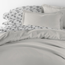 California King Light Gray Bedding Bundle, Solid Duvet Cover Set, White Comforter and Patterned Sheet Set