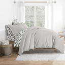 California King Light Gray Bedding Bundle, Solid Duvet Cover Set, White Comforter and Patterned Sheet Set