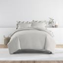 California King Light Gray Bedding Bundle, Solid Duvet Cover Set, White Comforter and Patterned Sheet Set