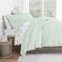 California King Mint Bedding Bundle, Solid Duvet Cover Set, White Comforter and Patterned Sheet Set