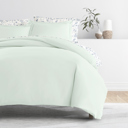 California King Mint Bedding Bundle, Solid Duvet Cover Set, White Comforter and Patterned Sheet Set