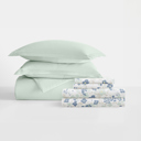 California King Mint Bedding Bundle, Solid Duvet Cover Set, White Comforter and Patterned Sheet Set