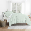 California King Mint Bedding Bundle, Solid Duvet Cover Set, White Comforter and Patterned Sheet Set