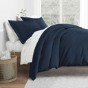 California King Navy Bedding Bundle, Solid Duvet Cover Set, White Comforter and Patterned Sheet Set