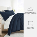 California King Navy Bedding Bundle, Solid Duvet Cover Set, White Comforter and Patterned Sheet Set