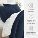 California King Navy Bedding Bundle, Solid Duvet Cover Set, White Comforter and Patterned Sheet Set