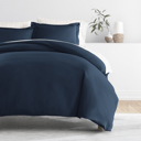 Full/Double Navy Bedding Bundle, Solid Duvet Cover Set, White Comforter and Patterned Sheet Set