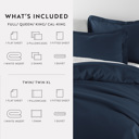 Full/Double Navy Bedding Bundle, Solid Duvet Cover Set, White Comforter and Patterned Sheet Set