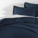 Full/Double Navy Bedding Bundle, Solid Duvet Cover Set, White Comforter and Patterned Sheet Set