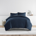 Full/Double Navy Bedding Bundle, Solid Duvet Cover Set, White Comforter and Patterned Sheet Set