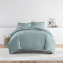 Full/Double Ocean Bedding Bundle, Solid Duvet Cover Set, White Comforter and Patterned Sheet Set