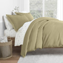 California King Sage Bedding Bundle, Solid Duvet Cover Set, White Comforter and Patterned Sheet Set