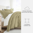 California King Sage Bedding Bundle, Solid Duvet Cover Set, White Comforter and Patterned Sheet Set