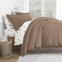 California King Taupe Bedding Bundle, Solid Duvet Cover Set, White Comforter and Patterned Sheet Set