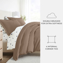 California King Taupe Bedding Bundle, Solid Duvet Cover Set, White Comforter and Patterned Sheet Set