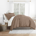 California King Taupe Bedding Bundle, Solid Duvet Cover Set, White Comforter and Patterned Sheet Set