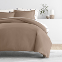 Full/Double Taupe Bedding Bundle, Solid Duvet Cover Set, White Comforter and Patterned Sheet Set