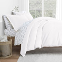 California King White Bedding Bundle, Solid Duvet Cover Set, White Comforter and Patterned Sheet Set