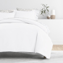 California King White Bedding Bundle, Solid Duvet Cover Set, White Comforter and Patterned Sheet Set