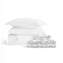 California King White Bedding Bundle, Solid Duvet Cover Set, White Comforter and Patterned Sheet Set