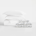 California King White Bedding Bundle, Solid Duvet Cover Set, White Comforter and Patterned Sheet Set