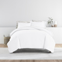 California King White Bedding Bundle, Solid Duvet Cover Set, White Comforter and Patterned Sheet Set