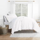 Full/Double White Bedding Bundle, Solid Duvet Cover Set, White Comforter and Patterned Sheet Set