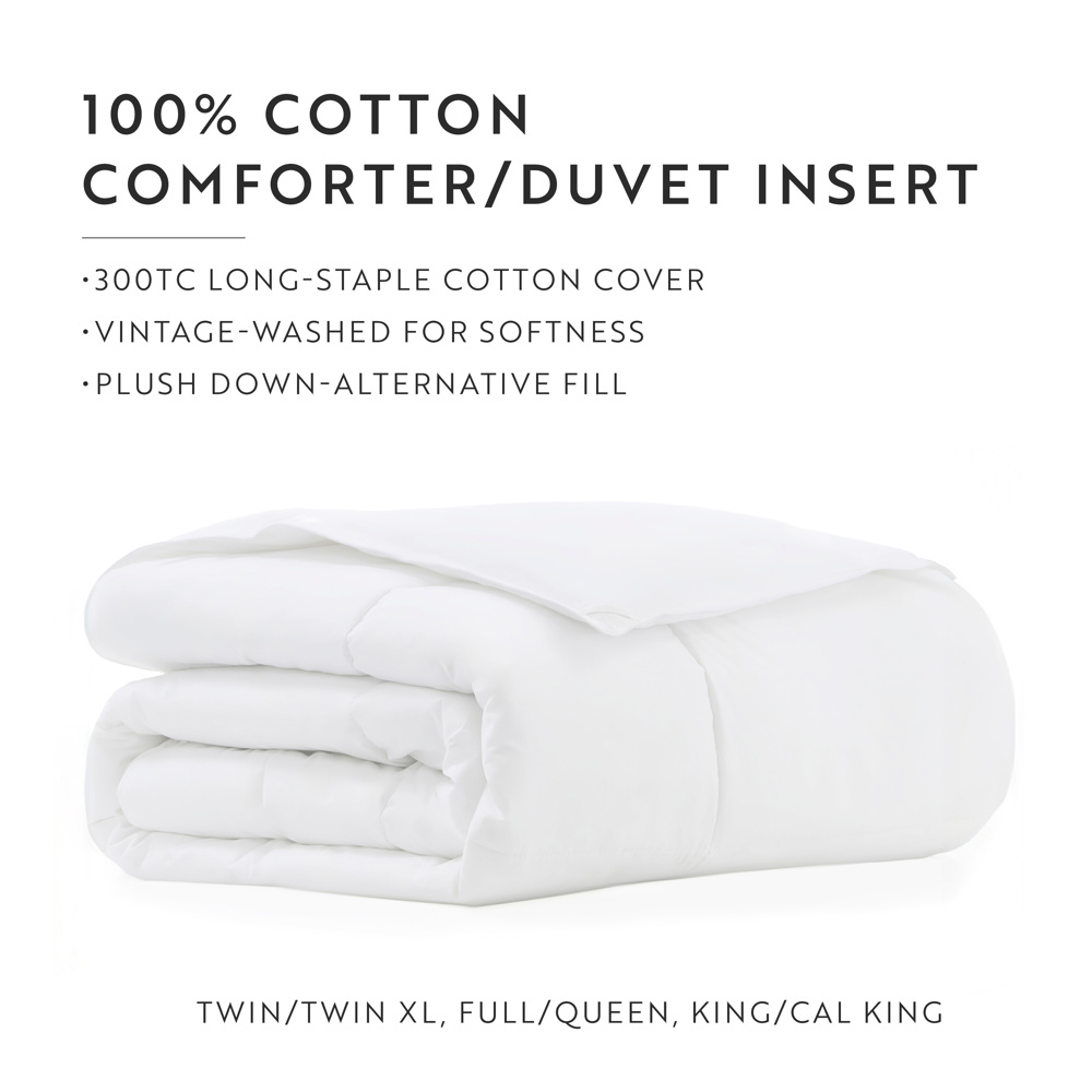 100% Cotton Down Alternative Comforter - Vintage Washed and Brushed Cotton Shell, Hallow Fiber Down Alt Fill, Super Plush