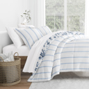 Twin XL Cabbage Rose Stripe Stone Comforter Sets Down-Alternative Ultra Soft Bedding - Reversible Patterns