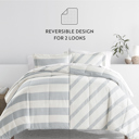 King Distressed Stripe Light Blue Comforter Sets Down-Alternative Ultra Soft Bedding - Reversible Patterns