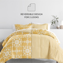 King Daisy Medallion Yellow Comforter Sets Down-Alternative Ultra Soft Bedding - Reversible Patterns