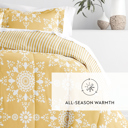 King Daisy Medallion Yellow Comforter Sets Down-Alternative Ultra Soft Bedding - Reversible Patterns