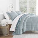 Queen Daisy Medallion Light Blue Comforter Sets Down-Alternative Ultra Soft Bedding - Reversible Patterns