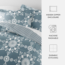 Queen Daisy Medallion Light Blue Comforter Sets Down-Alternative Ultra Soft Bedding - Reversible Patterns