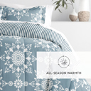 Queen Daisy Medallion Light Blue Comforter Sets Down-Alternative Ultra Soft Bedding - Reversible Patterns