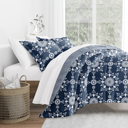 Queen Daisy Medallion Navy Comforter Sets Down-Alternative Ultra Soft Bedding - Reversible Patterns