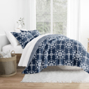 Queen Daisy Medallion Navy Comforter Sets Down-Alternative Ultra Soft Bedding - Reversible Patterns