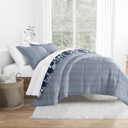 Queen Daisy Medallion Navy Comforter Sets Down-Alternative Ultra Soft Bedding - Reversible Patterns