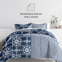 Queen Daisy Medallion Navy Comforter Sets Down-Alternative Ultra Soft Bedding - Reversible Patterns