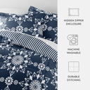 Queen Daisy Medallion Navy Comforter Sets Down-Alternative Ultra Soft Bedding - Reversible Patterns