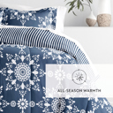 Queen Daisy Medallion Navy Comforter Sets Down-Alternative Ultra Soft Bedding - Reversible Patterns